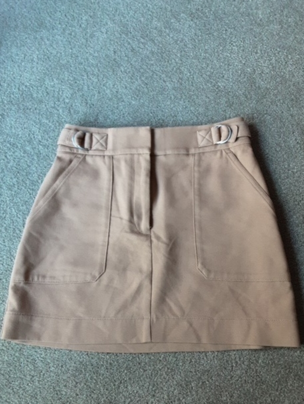 Express Tan 14.5" Mini Skirt with Front Pockets and Buckle Detail